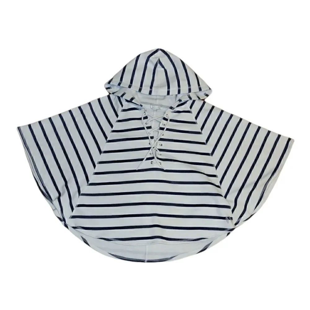 Victoria's Secret Oversized Navy and White Stripe Hooded Sweatshirt Poncho Small - Picture 7 of 13